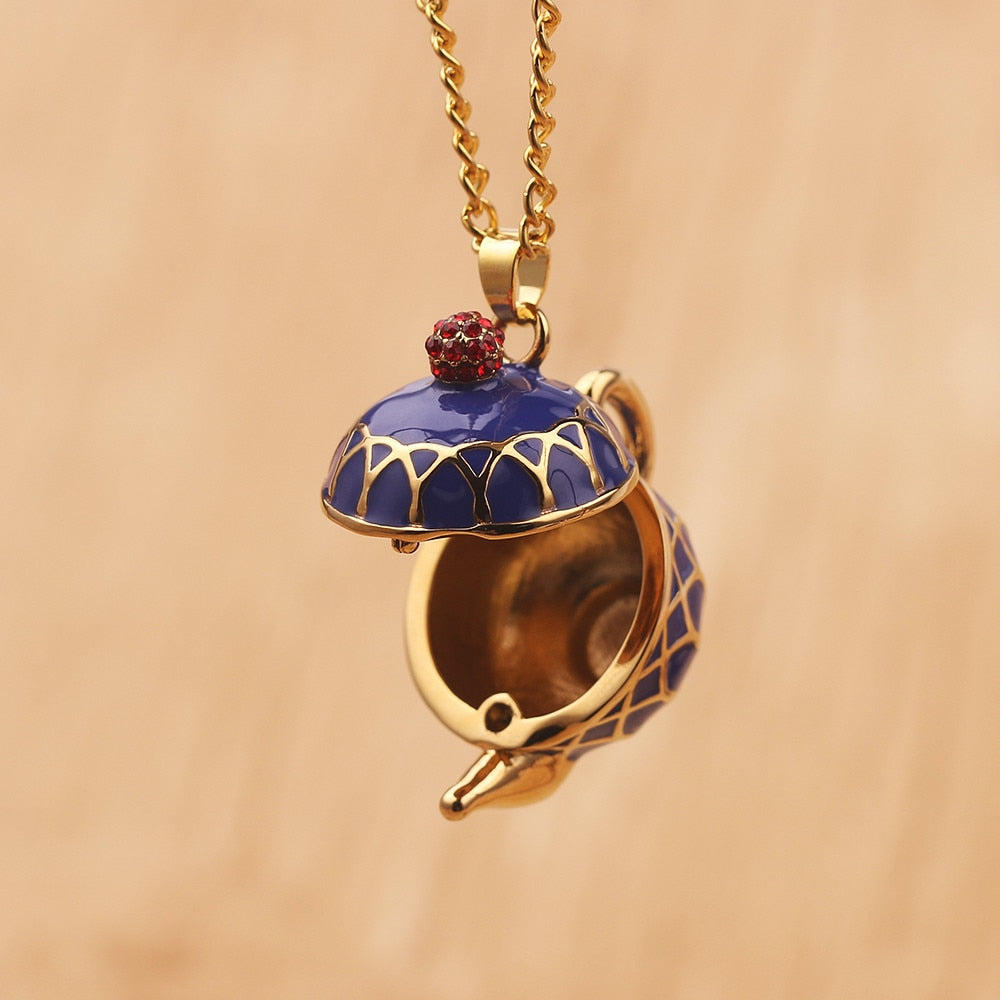 Hand Painted Teapot Tea Cup Pendant Necklace - Vintage Fashion Sweater Chain for Women & Men