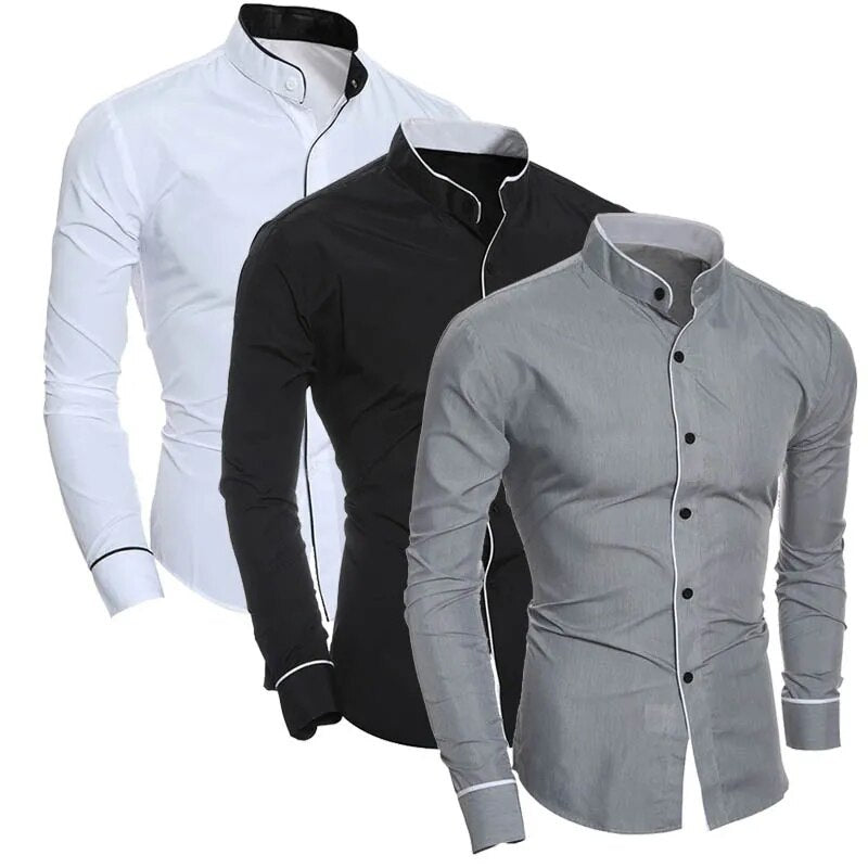 Nukty Men Luxury Casual Formal Slim Fit Long Sleeve White Shirt