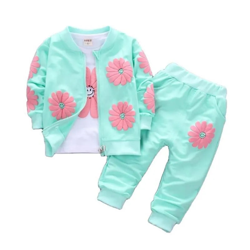 Toddler Girls Floral Design Three-piece Warm Cotton Clothing Set