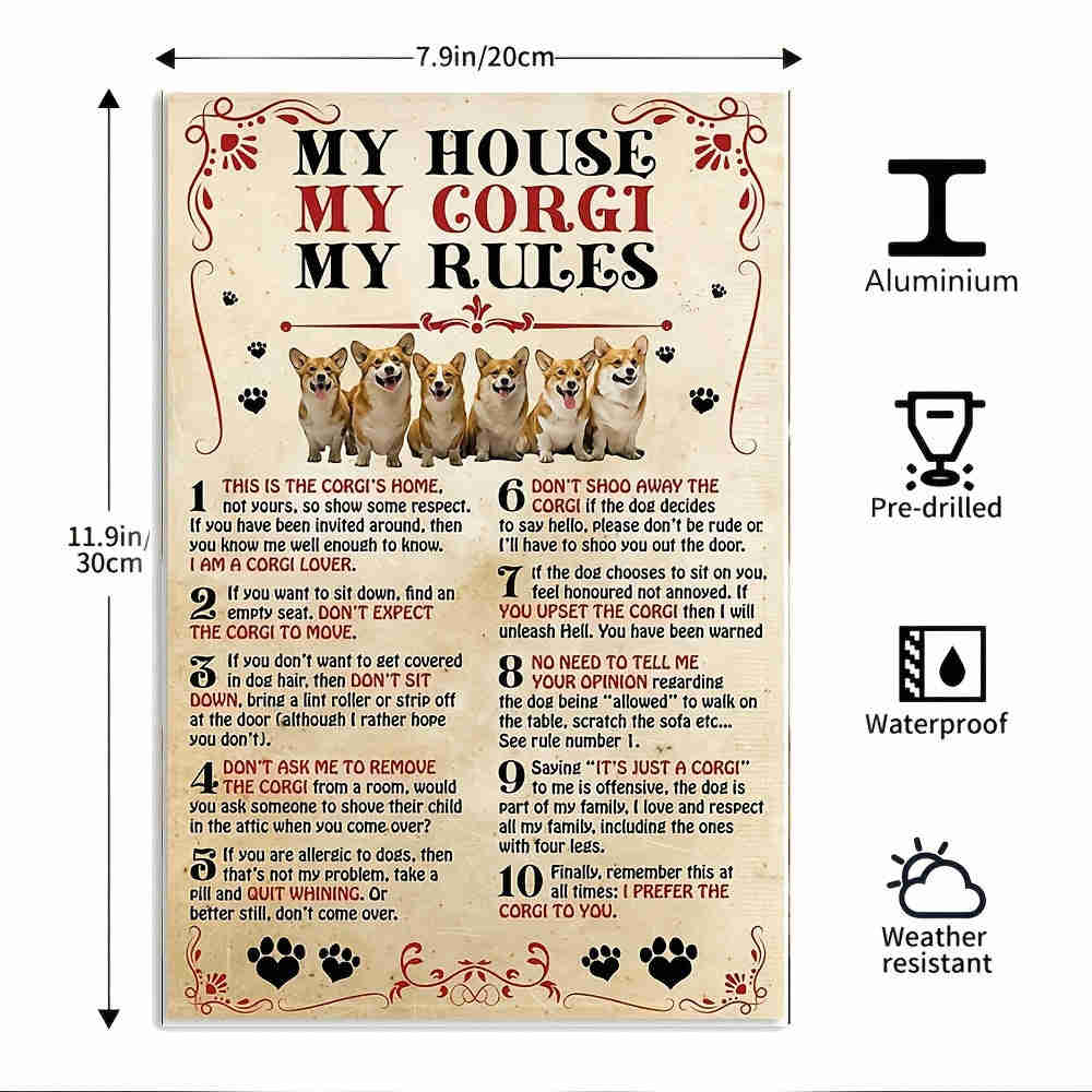 1pc Pzecaru Vintage Metal Sign Double Dog Coffee Corgi Poster Aluminum Sign Plaque Retro Wall Decor