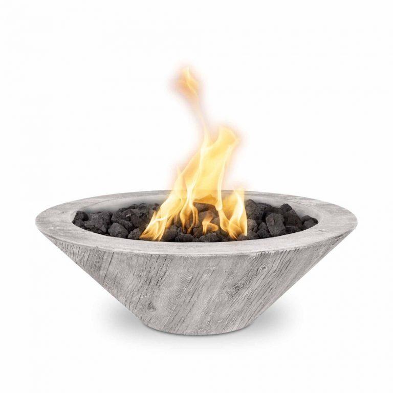 The Outdoor Plus Cazo Round Fire Bowl in Wood Grain with Free Cover