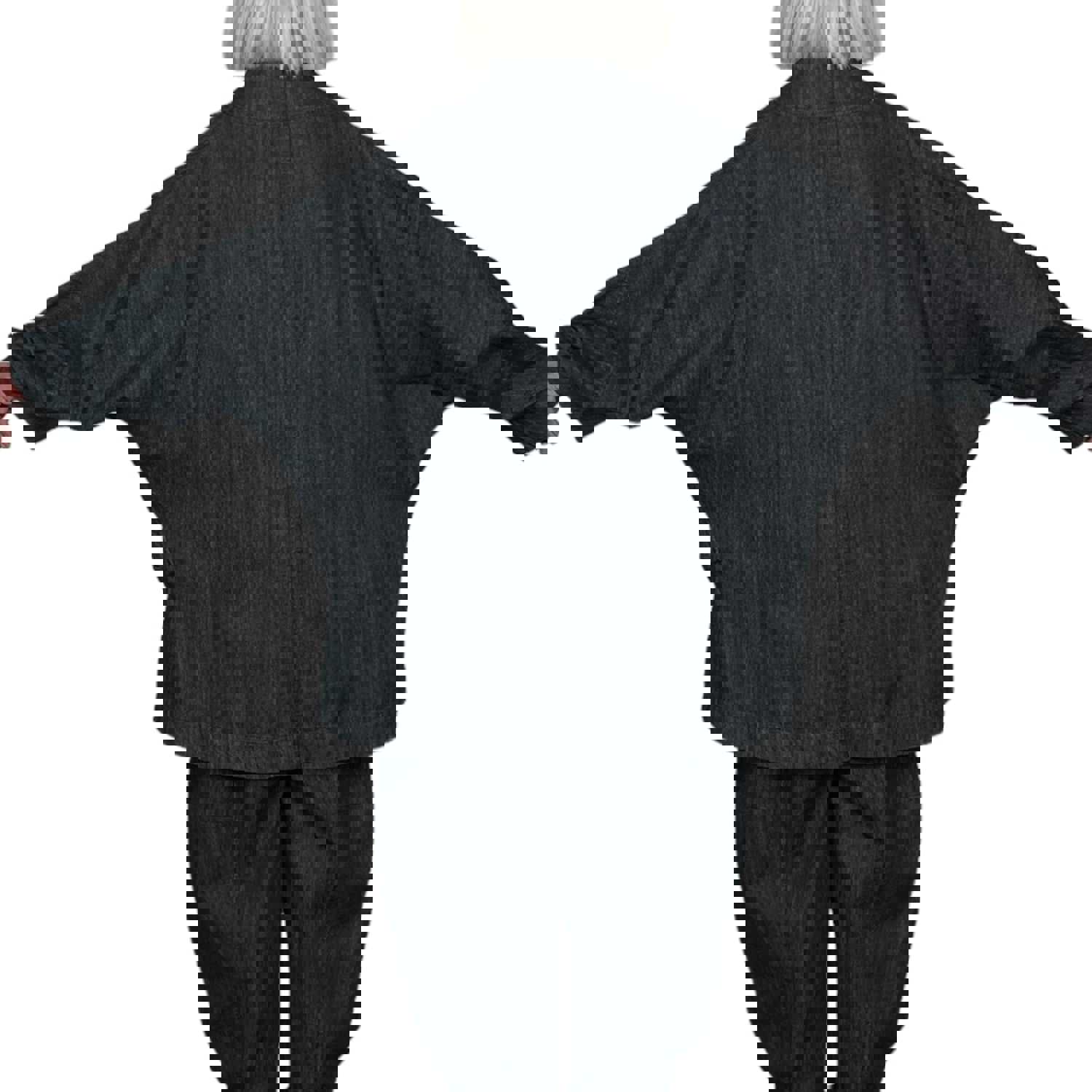 DENIM JACKET - High Neck Long Sleeve with Button Front Closure