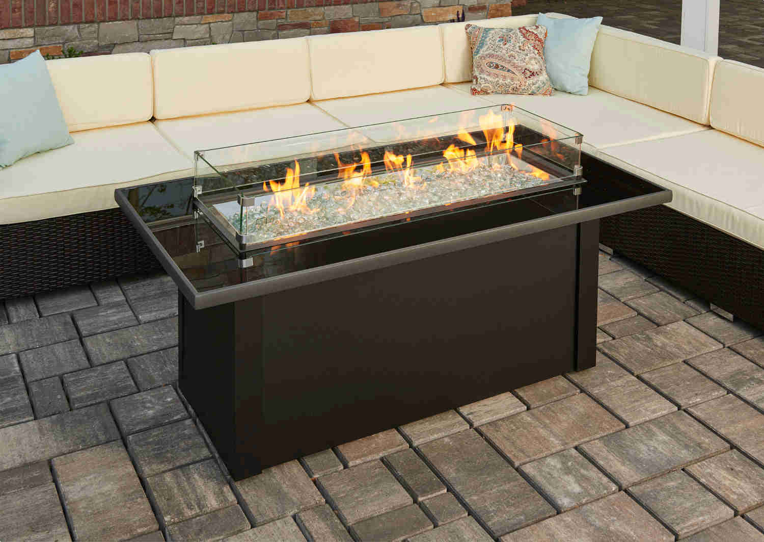Outdoor Greatroom MCR-1242 Monte Carlo Glass Linear Gas Fire Pit Table