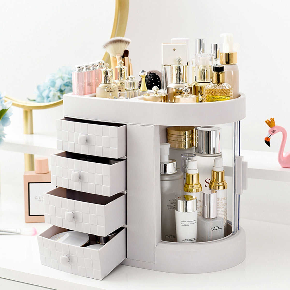 Transparent Desktop Dressing Box with Large-Capacity Drawers for Skin Care and Makeup Storage