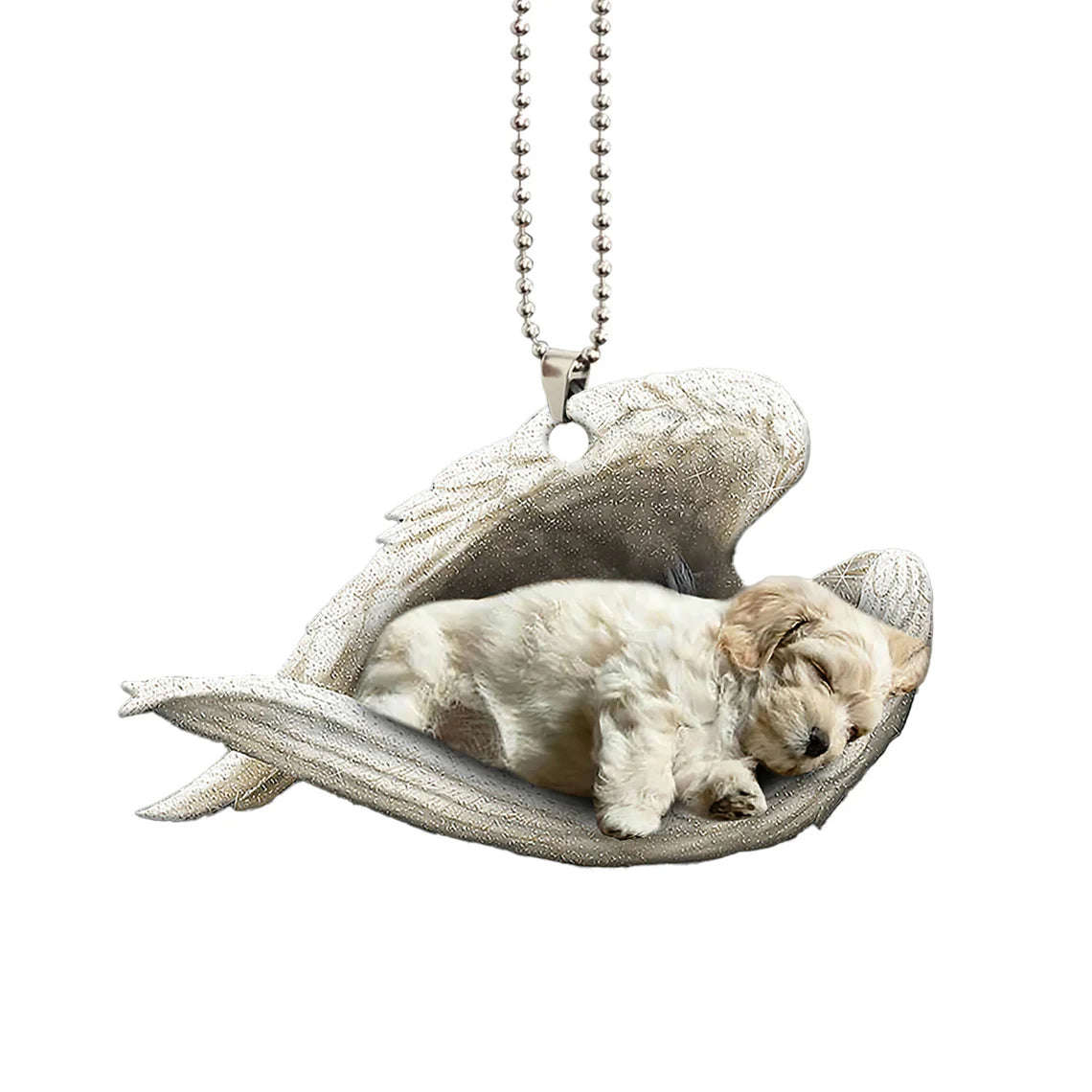 Lhasa Apso Sleeping Angel Wing - Memorial Dog Lover Rear View Mirror Car Accessory