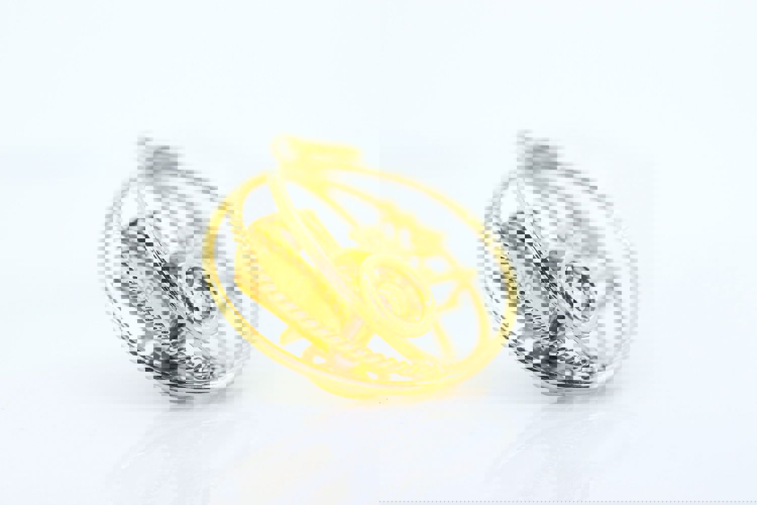 14k Chinese Rickshaw Cart Carriage Medallion Pendant - 3D Geometric Charm