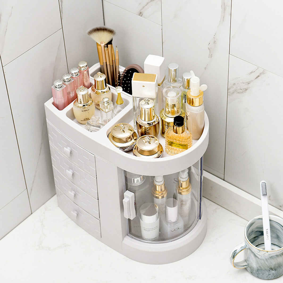 Transparent Desktop Dressing Box with Large-Capacity Drawers for Skin Care and Makeup Storage