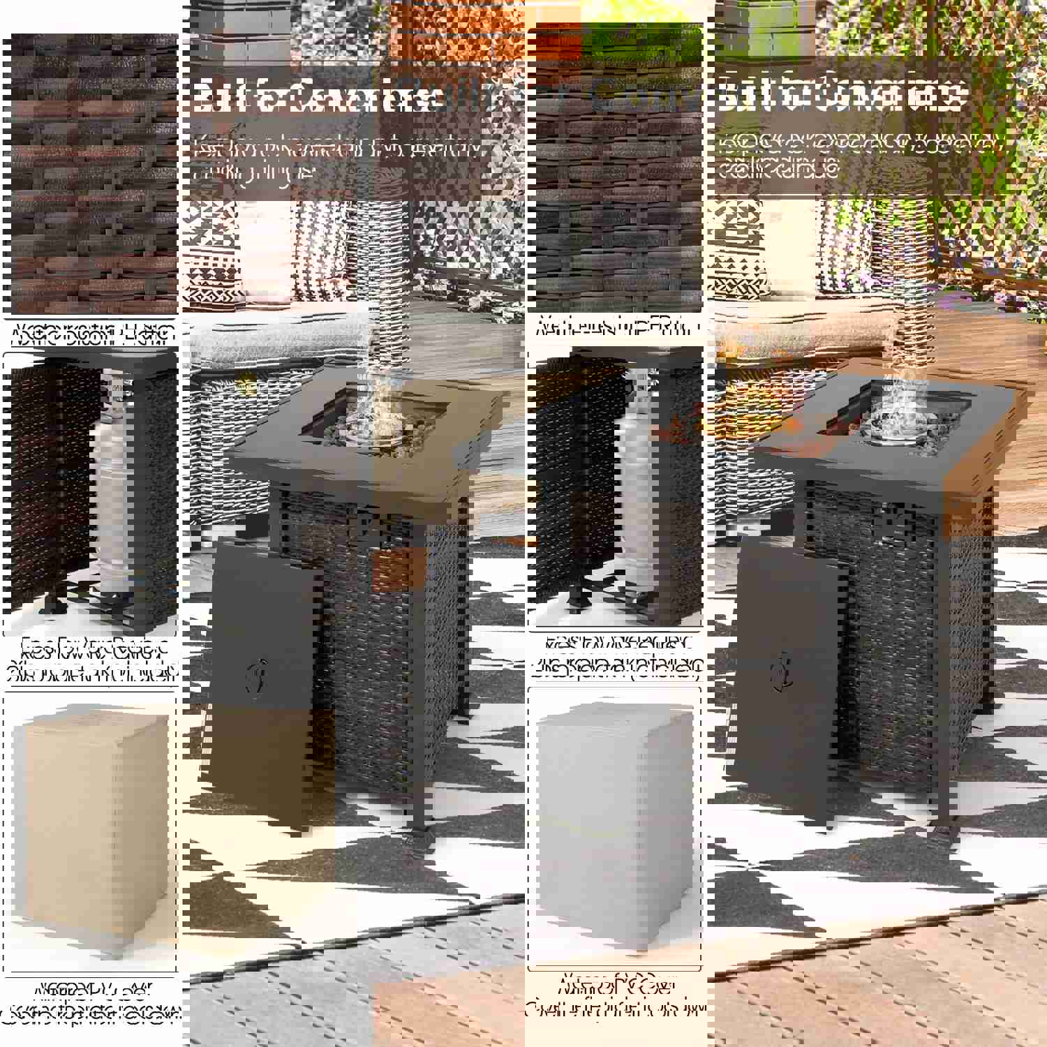 Tangkula 9-Piece Patio Furniture Set with 32” Fire Pit Table, 50,000 BTU Square Propane Fire Pit