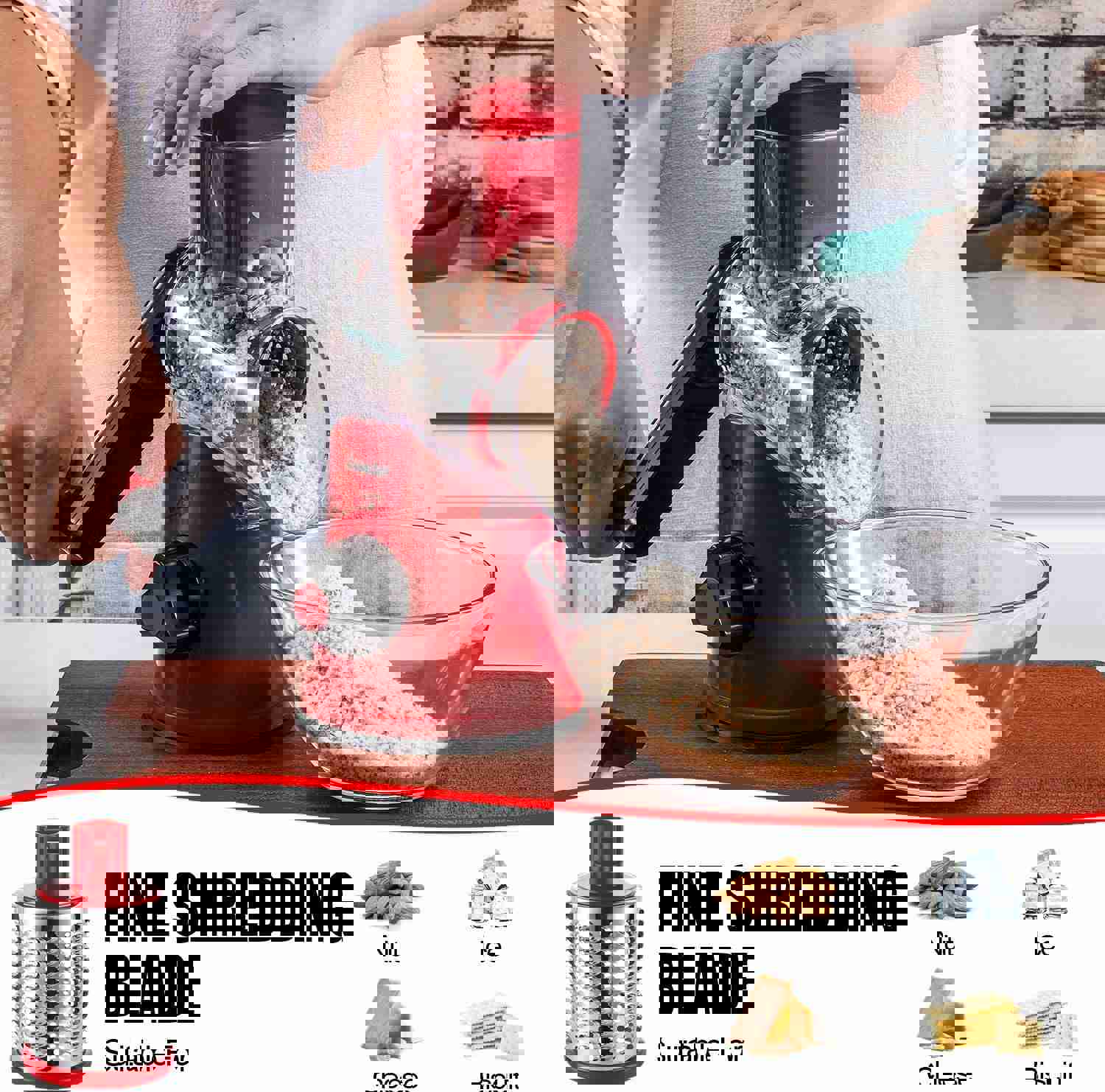 Rotary Cheese Grater with 2 Drum Blades - Safe & Fast Kitchen Grater for Cheese, Fruits, Vegetables, Nuts