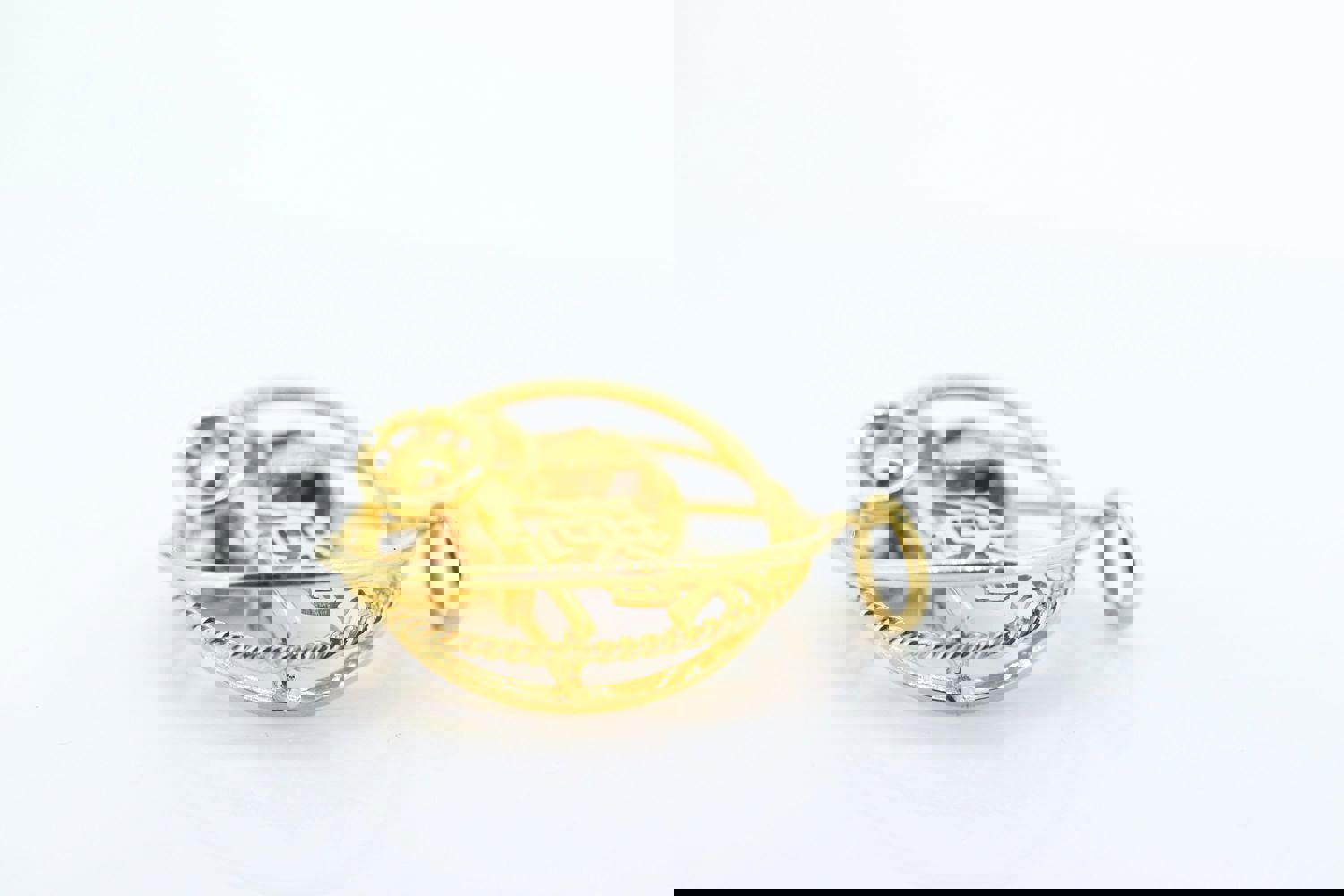 14k Chinese Rickshaw Cart Carriage Medallion Pendant - 3D Geometric Charm