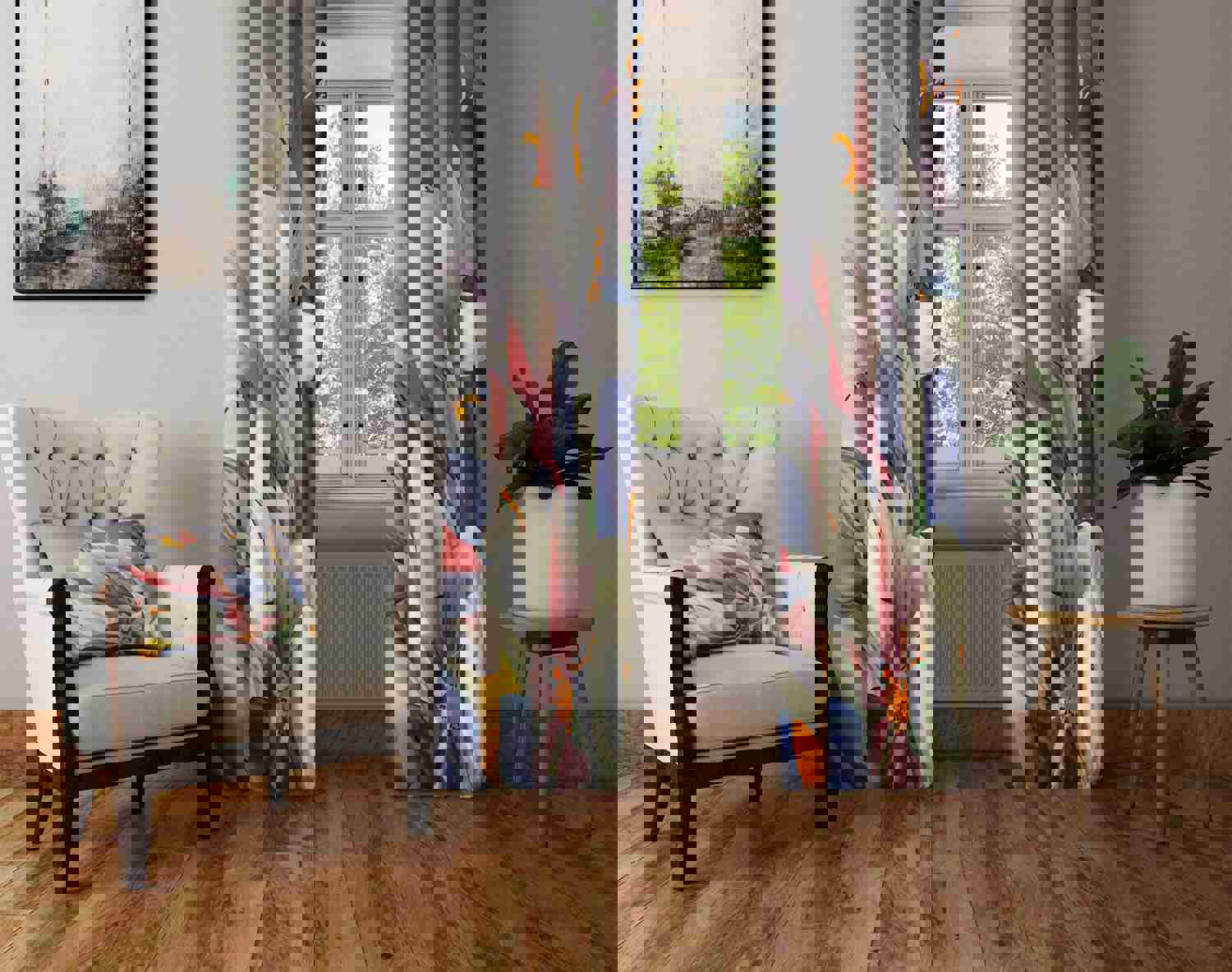 Modern Gray Floral Window Curtains - Light-Filtering & Elegant