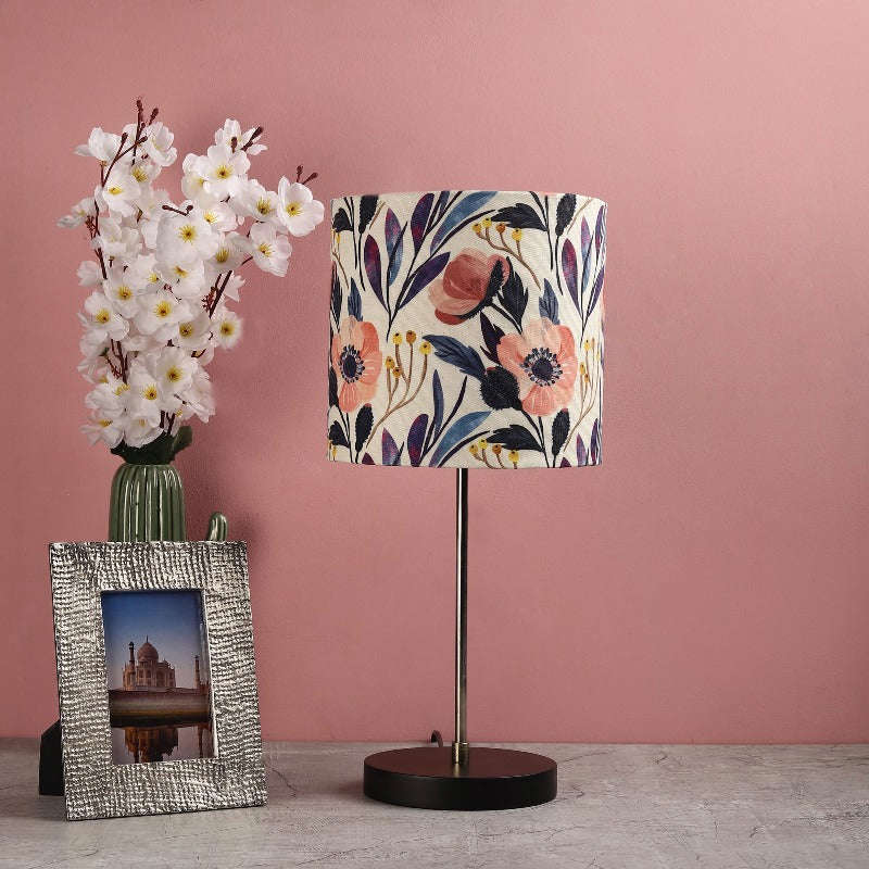 BTR CRAFTS Silver Rod With Black Wooden Base Table Lamp (Premium Color Lampshade)