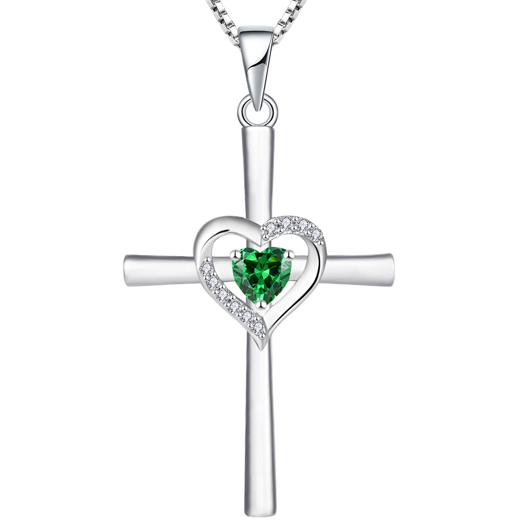 Yeelery Silver Pendant Gemstone Heart Cross Necklace