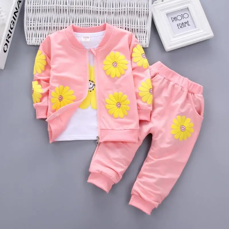 Toddler Girls Floral Design Three-piece Warm Cotton Clothing Set