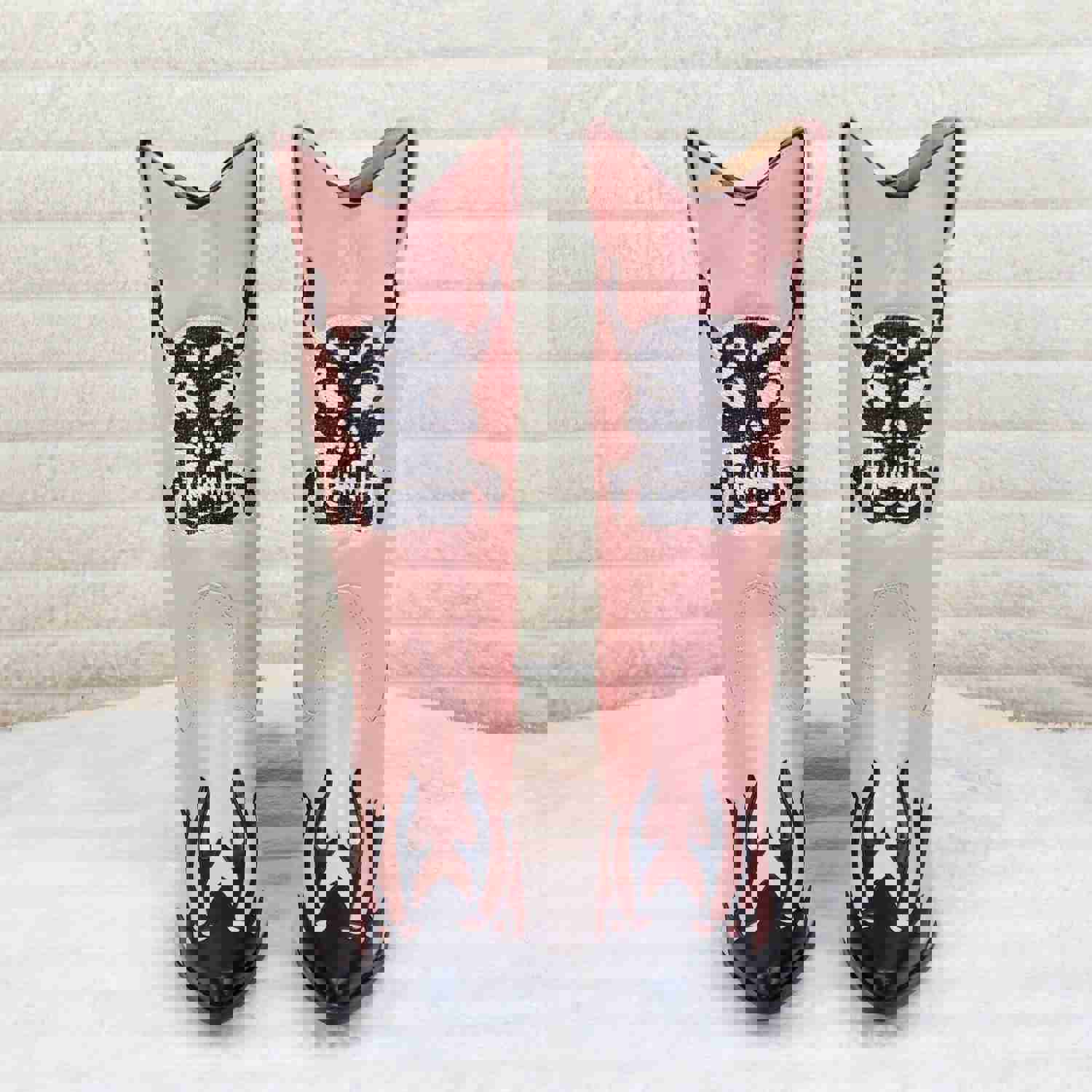 Ghost Rider Embroidered Skull & Bones Vegan Leather Cowboy Boots