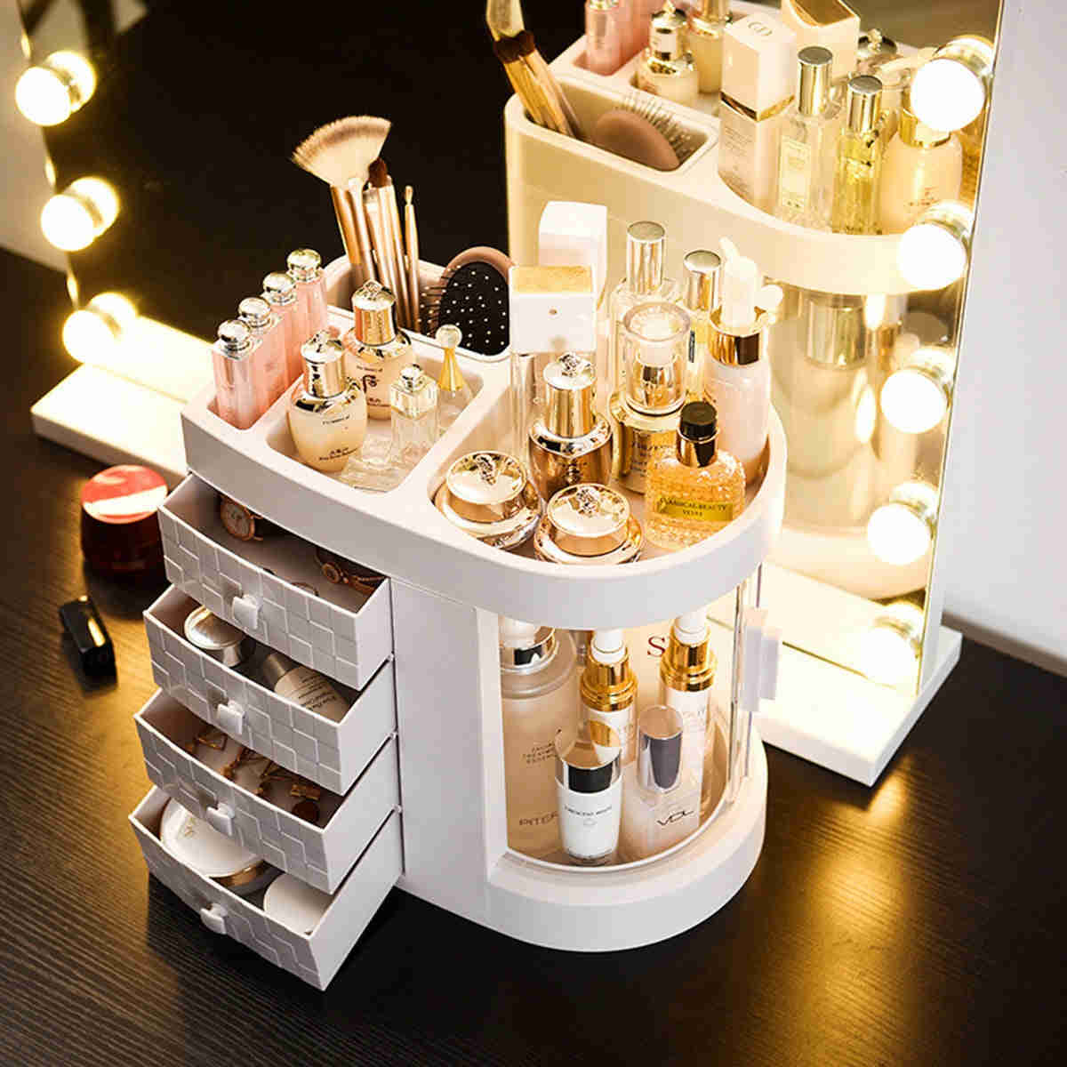 Transparent Desktop Dressing Box with Large-Capacity Drawers for Skin Care and Makeup Storage