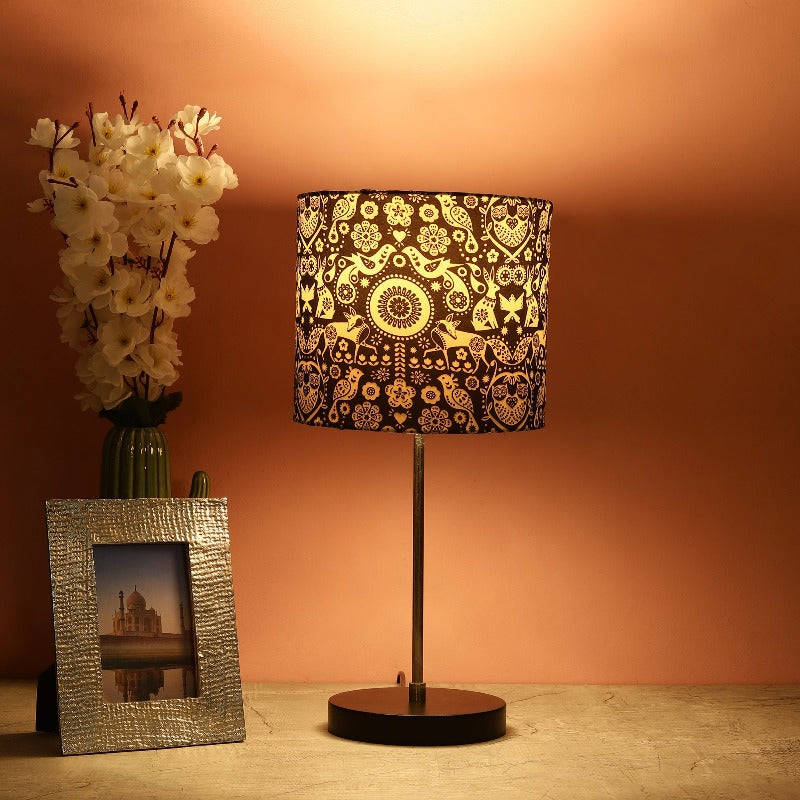 BTR CRAFTS Silver Rod With Black Wooden Base Table Lamp (Premium Color Lampshade)
