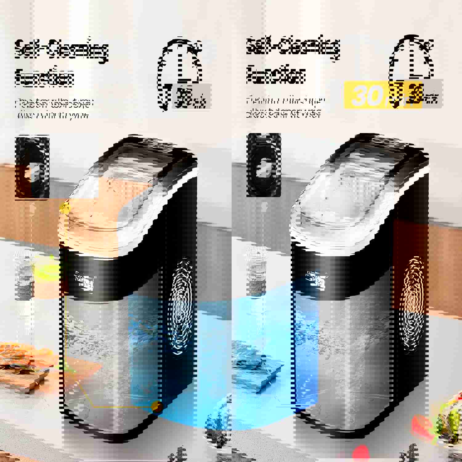 VIVOHOME Portable Electric Ice Cube Maker Machine with Self-Cleaning Function, 27Lbs/Day, Black