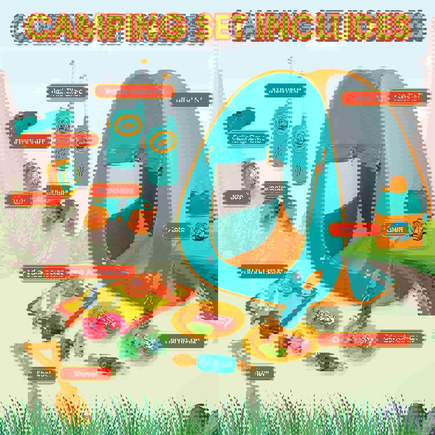 ToyVelt Kids Camping Tent Set with Walkie Talkies - Complete Outdoor Adventure Kit for Boys and Girls