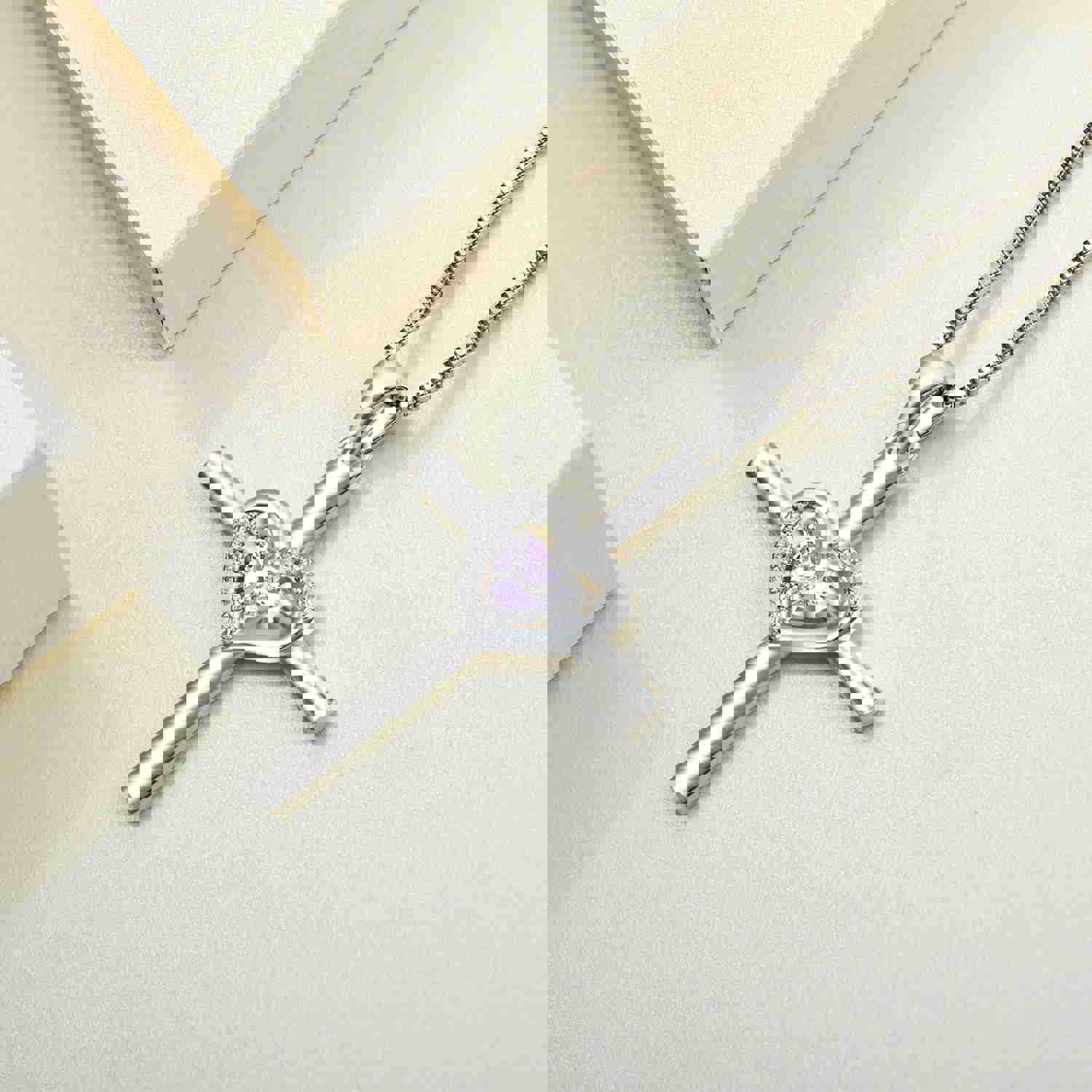 Yeelery Silver Pendant Gemstone Heart Cross Necklace