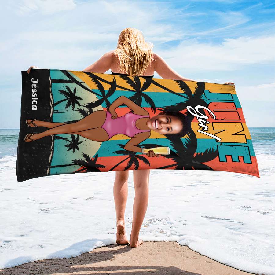Funny Mermaid Towel - Personalized Beach Towel for June Queen, Unique Birthday Gift Idea