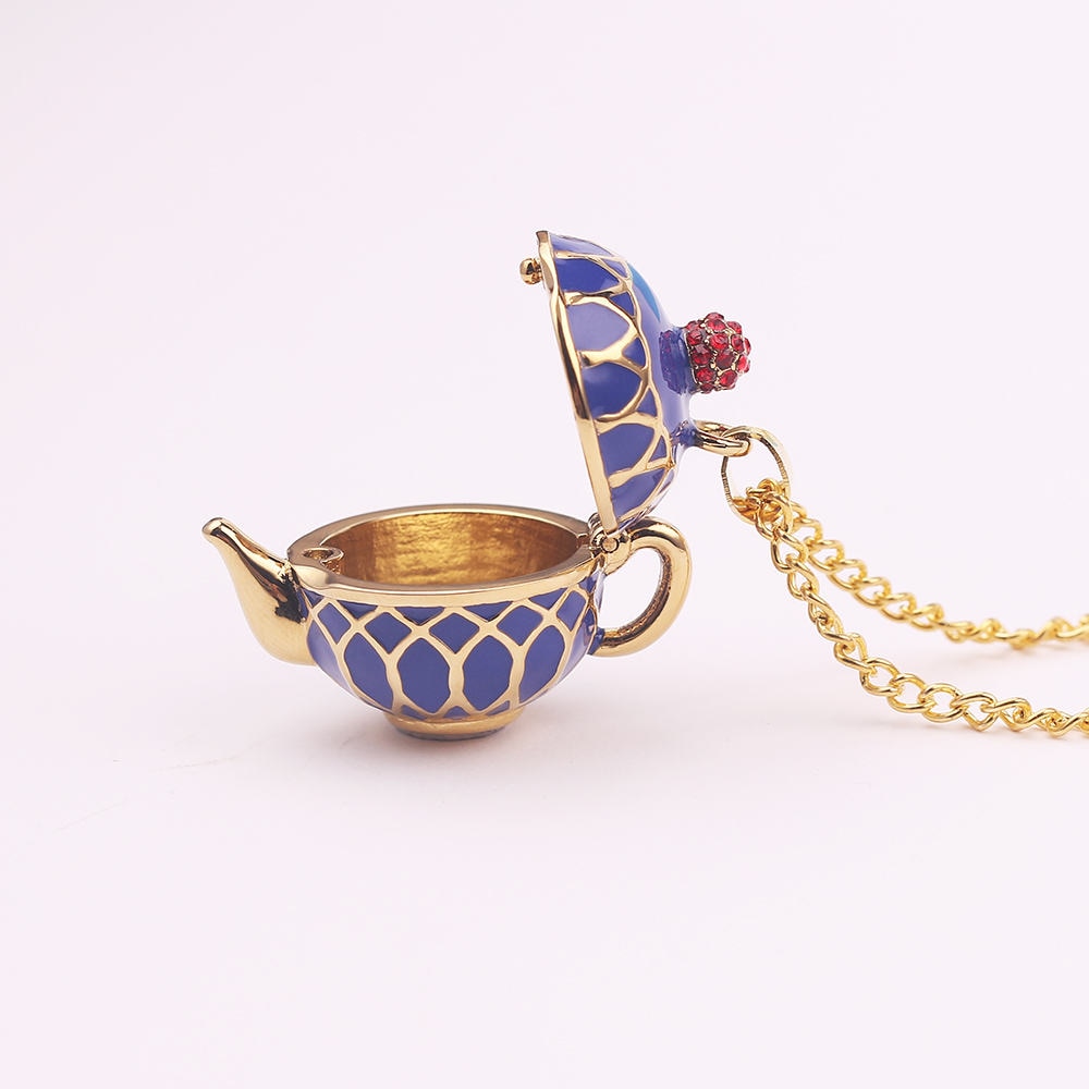 Hand Painted Teapot Tea Cup Pendant Necklace - Vintage Fashion Sweater Chain for Women & Men