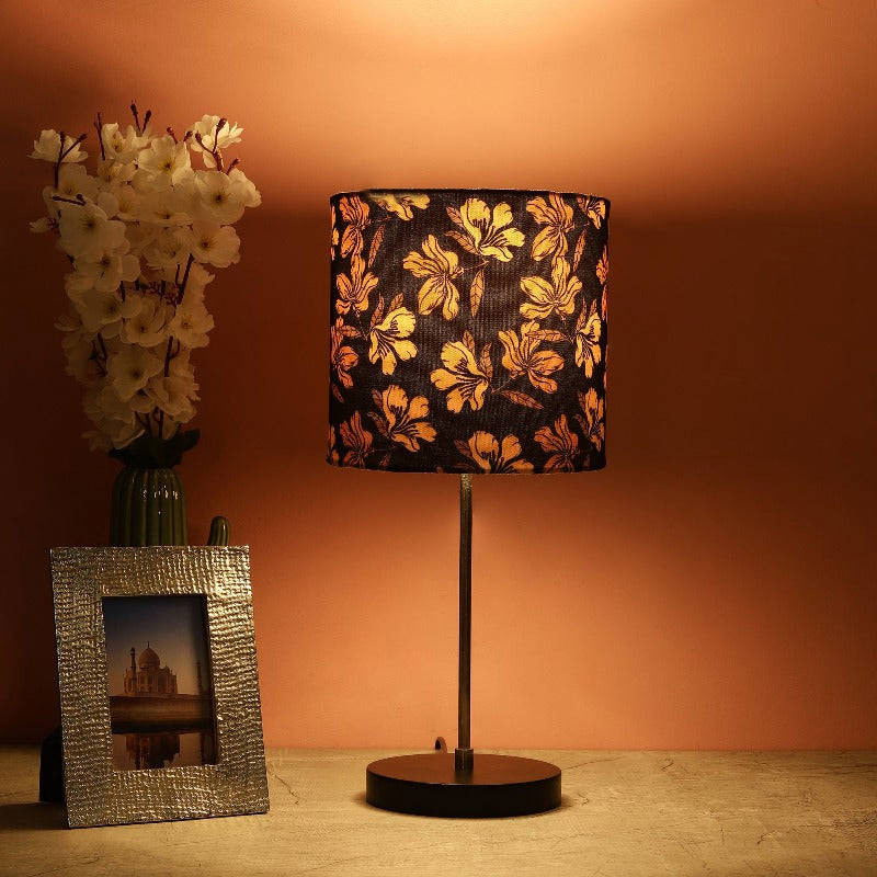 BTR CRAFTS Silver Rod With Black Wooden Base Table Lamp (Premium Color Lampshade)