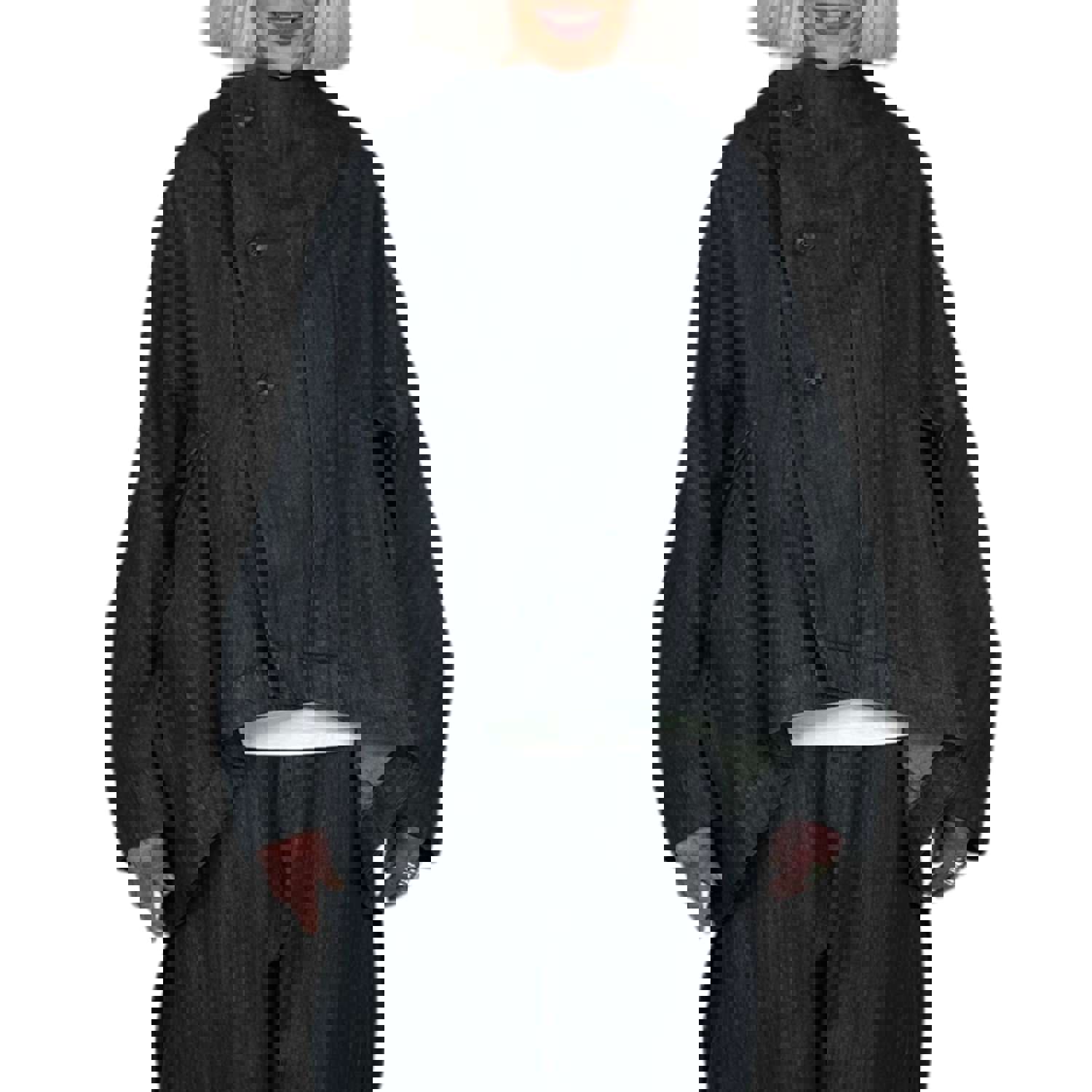 DENIM JACKET - High Neck Long Sleeve with Button Front Closure