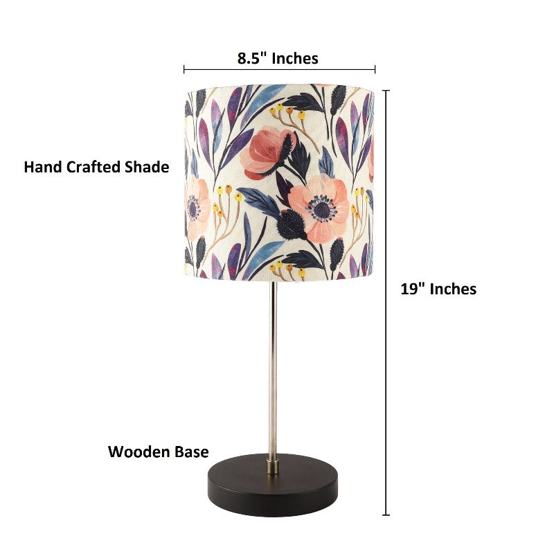 BTR CRAFTS Silver Rod With Black Wooden Base Table Lamp (Premium Color Lampshade)