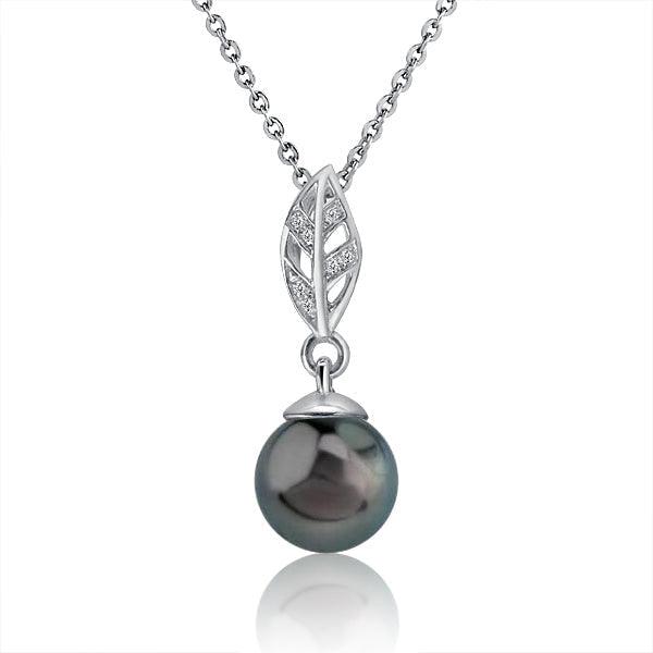 Pearl Pavé Maile Leaf Pendant - 925 Sterling Silver with Pearl and Topaz