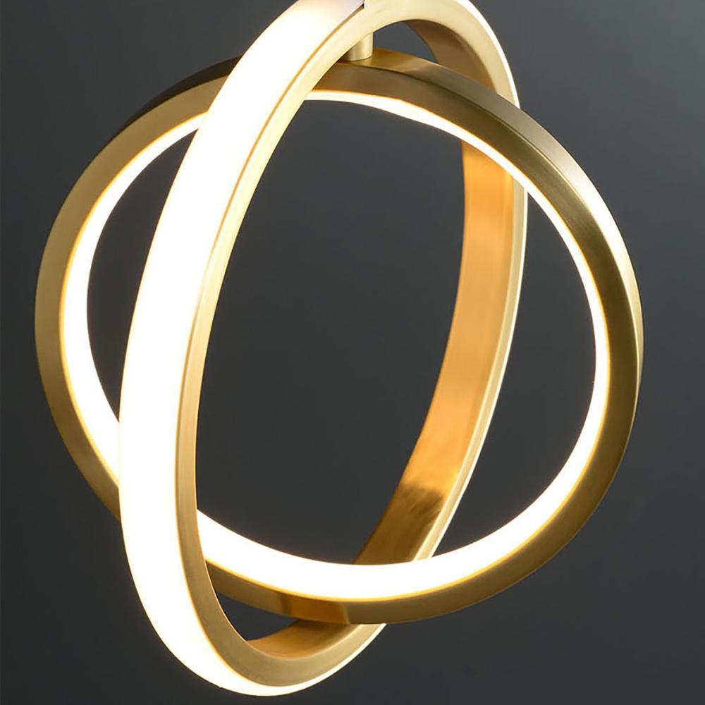 Gold Geometric Pendant Light 2-Ring LED Hanging Light in Brass