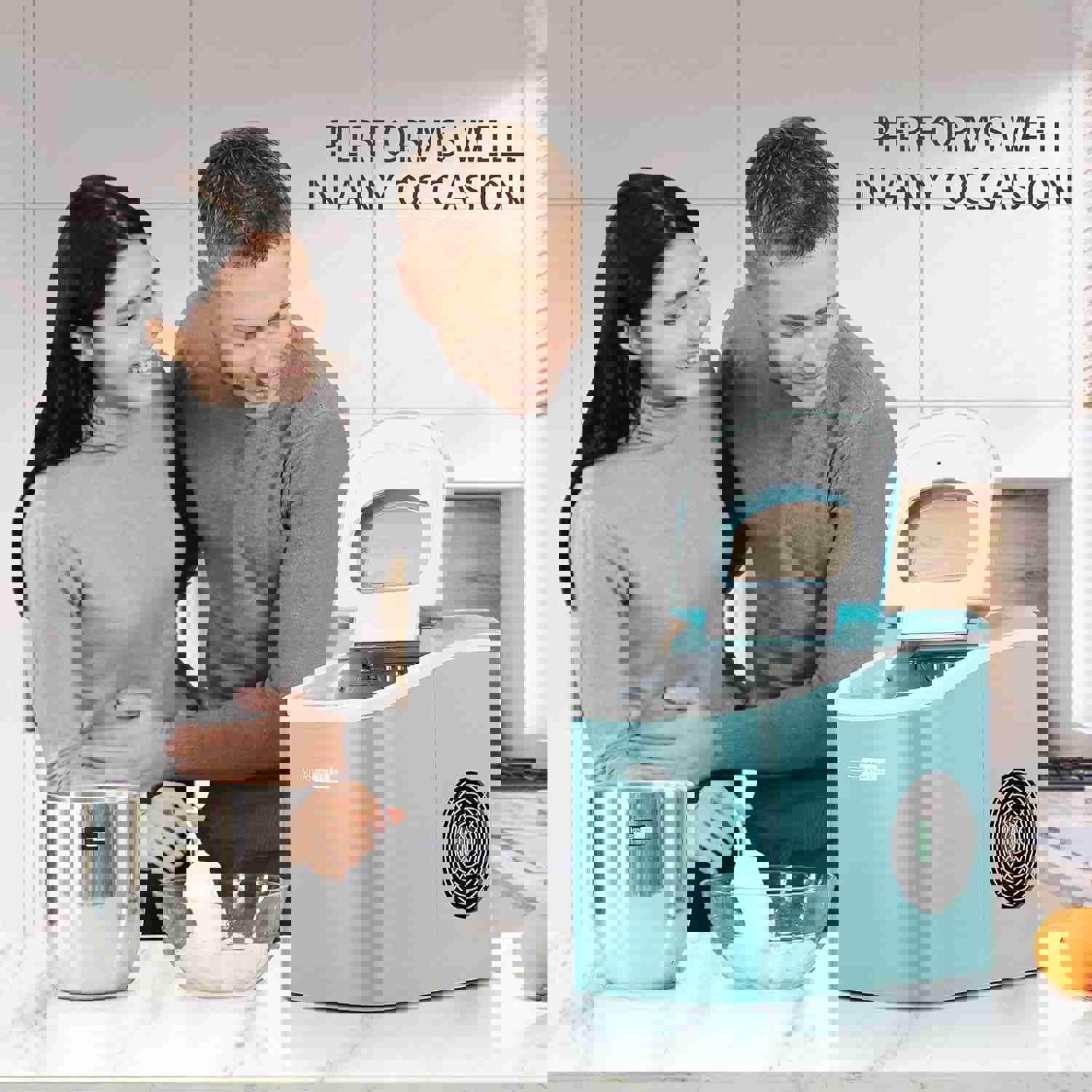 Electric Portable Compact Countertop Automatic Ice Cube Maker Machine with Hand Scoop and Self Cleaning Function 26Lbs/Day Light Green