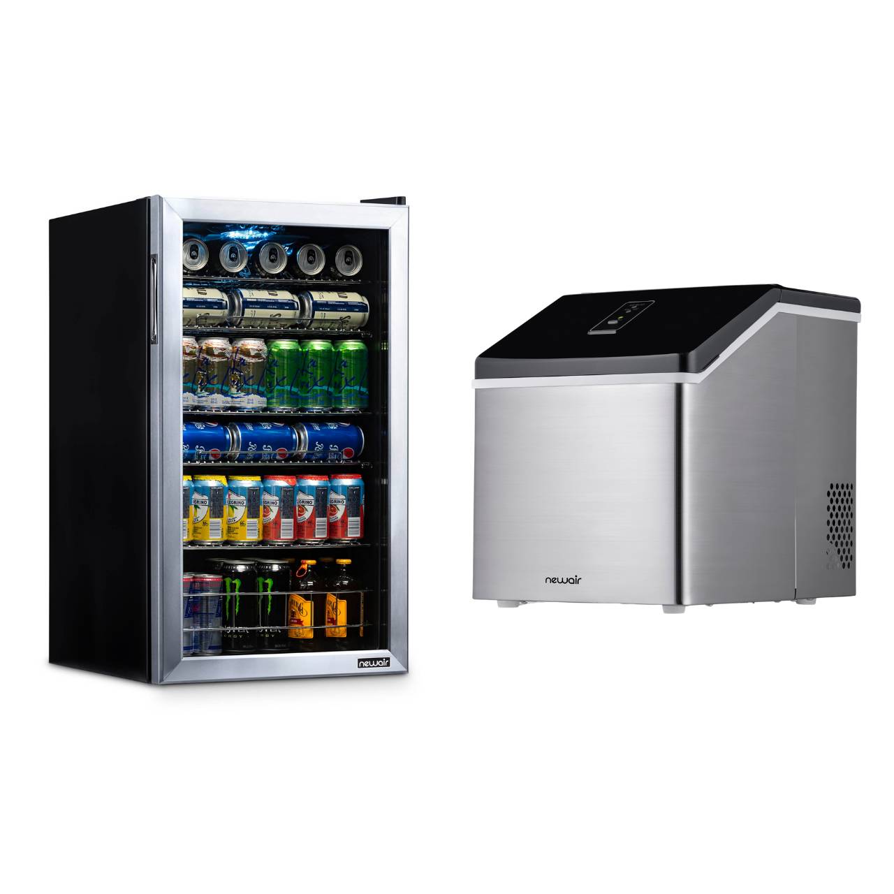 NewAir 126 Can Beverage Fridge and Countertop Clear Ice Maker Bundle