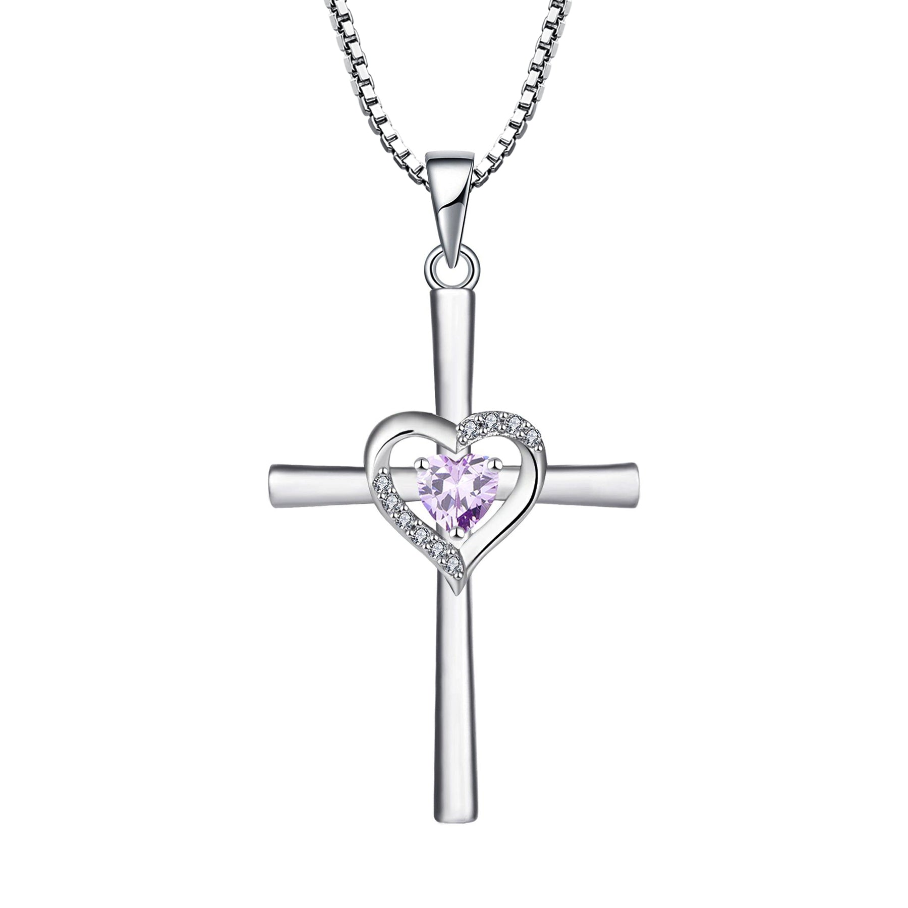 Yeelery Silver Pendant Gemstone Heart Cross Necklace