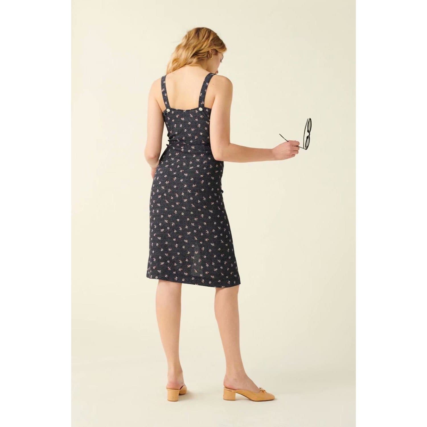 Fashion Floral Midi Dress - Vintage Style Polyester Dress