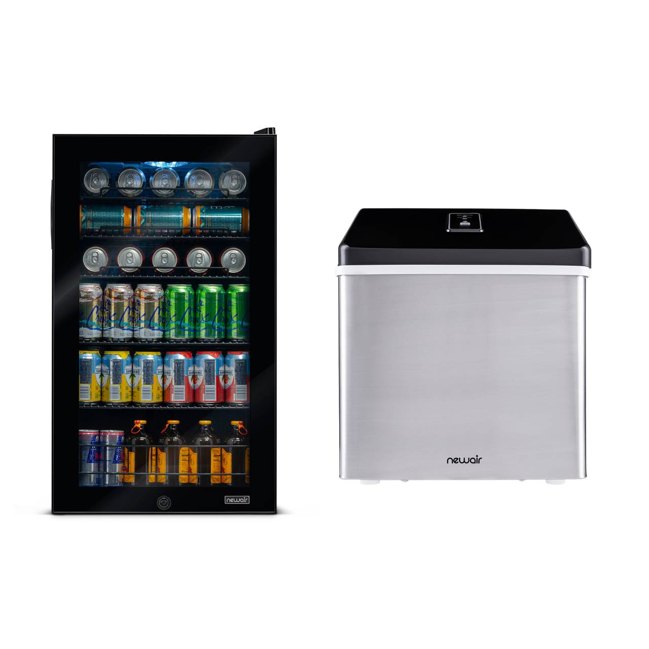 NewAir 126 Can Beverage Fridge and Countertop Clear Ice Maker Bundle