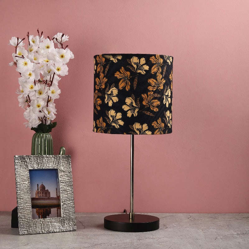 BTR CRAFTS Silver Rod With Black Wooden Base Table Lamp (Premium Color Lampshade)