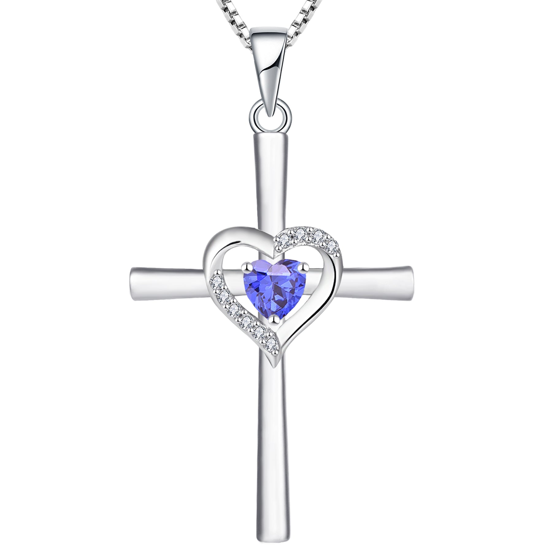 Yeelery Silver Pendant Gemstone Heart Cross Necklace