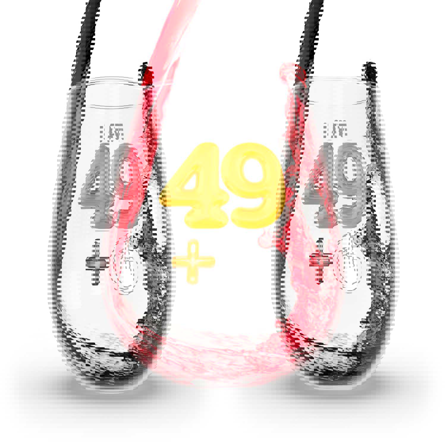 50th Birthday Stemless Wine Glass - Funny Gift with Middle Finger Design