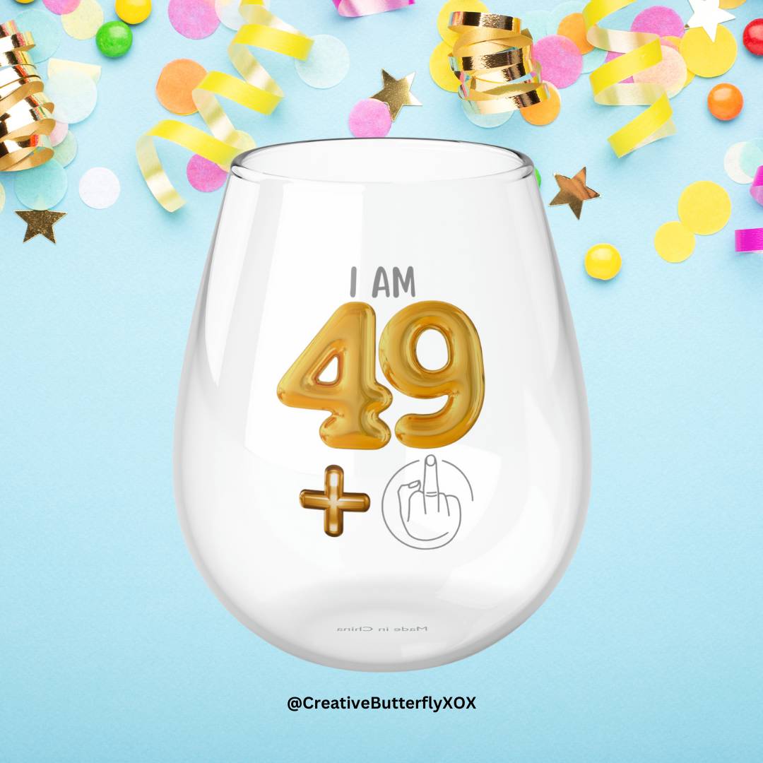 50th Birthday Stemless Wine Glass - Funny Gift with Middle Finger Design