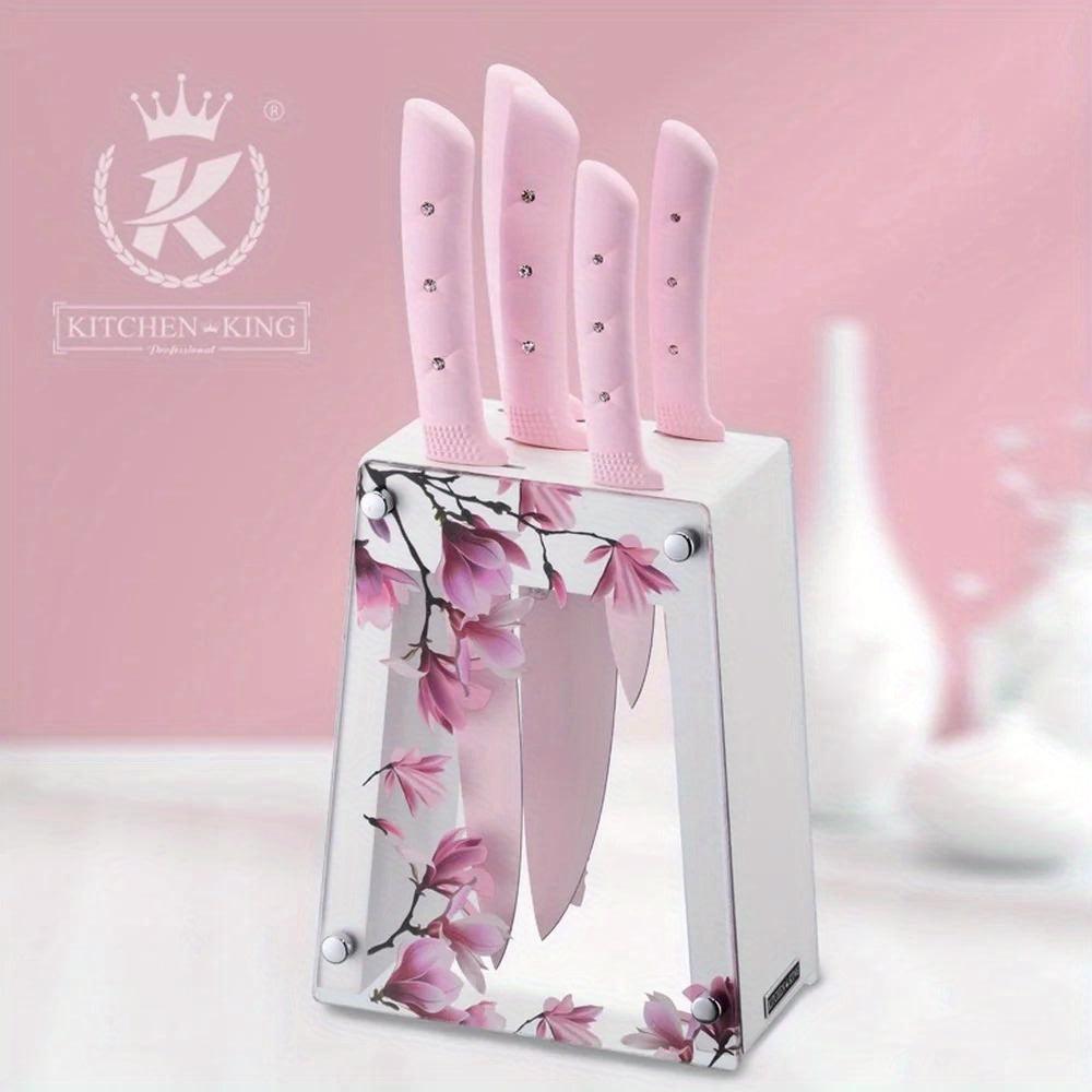 5pcs Stainless Steel Kitchen Knife Set - Chef, Bread, and Fruit Knives - Sharp and Portable