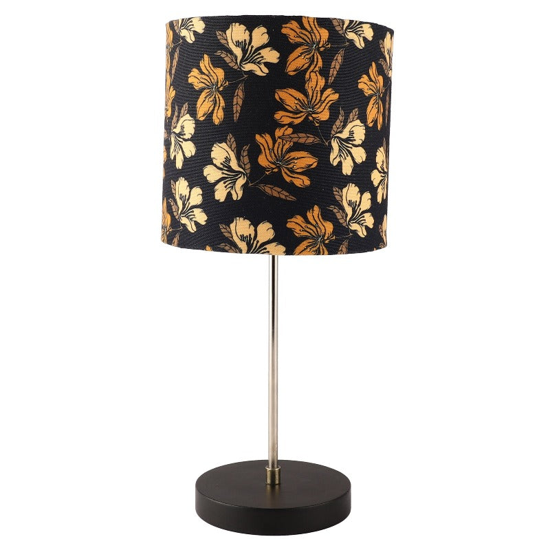 BTR CRAFTS Silver Rod With Black Wooden Base Table Lamp (Premium Color Lampshade)