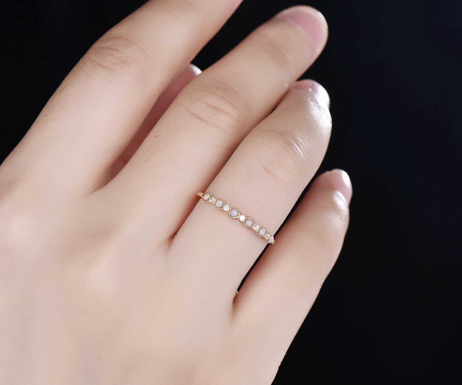 Vintage Opal Ring for Women - 14K Gold Moissanite Wedding Band, Anniversary & Graduation Gift