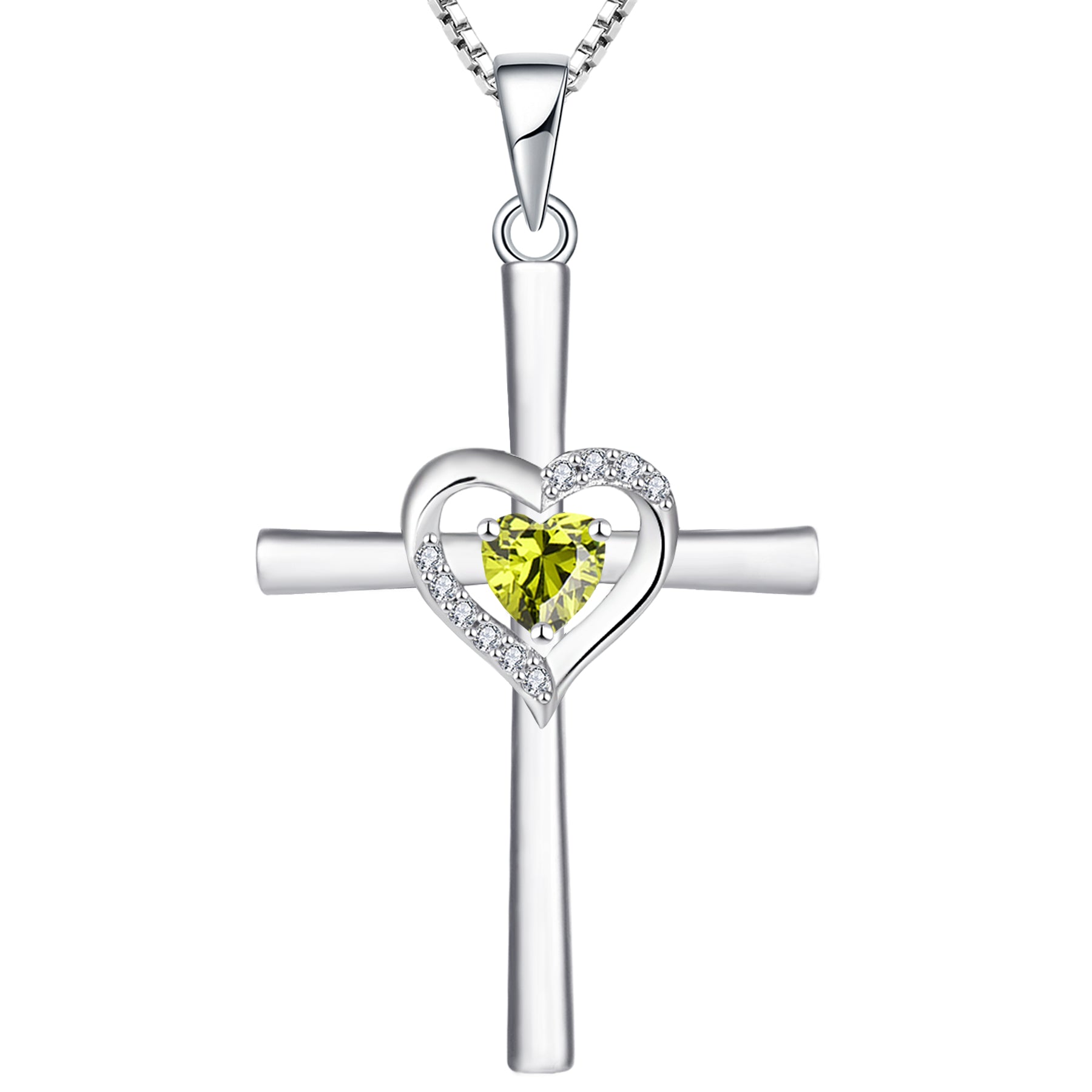 Yeelery Silver Pendant Gemstone Heart Cross Necklace