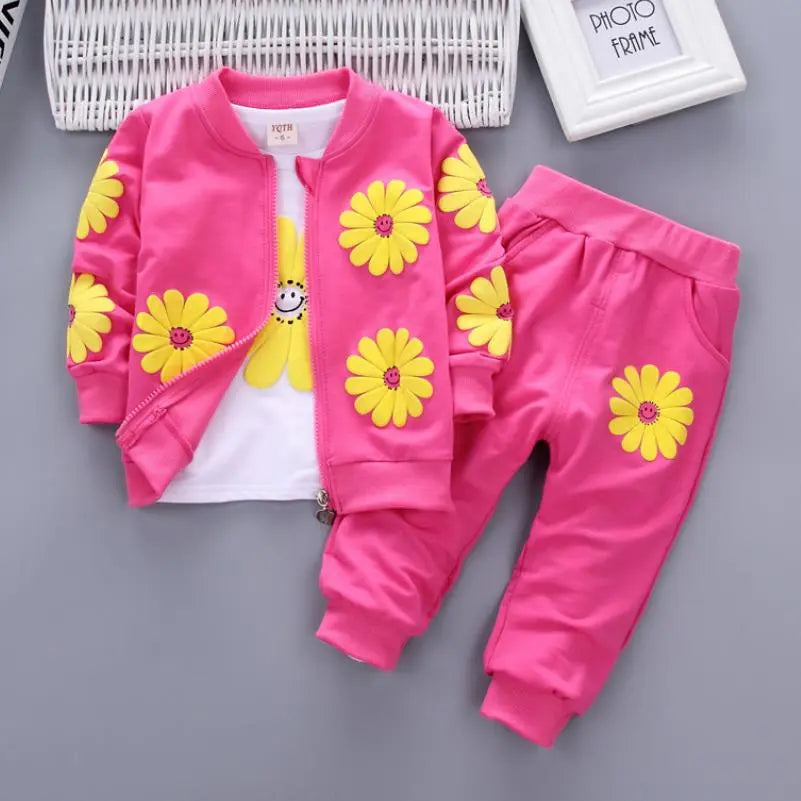 Toddler Girls Floral Design Three-piece Warm Cotton Clothing Set