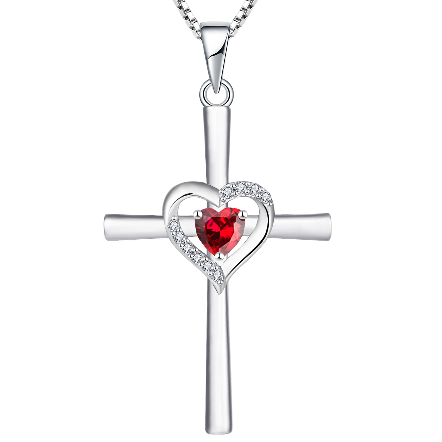 Yeelery Silver Pendant Gemstone Heart Cross Necklace