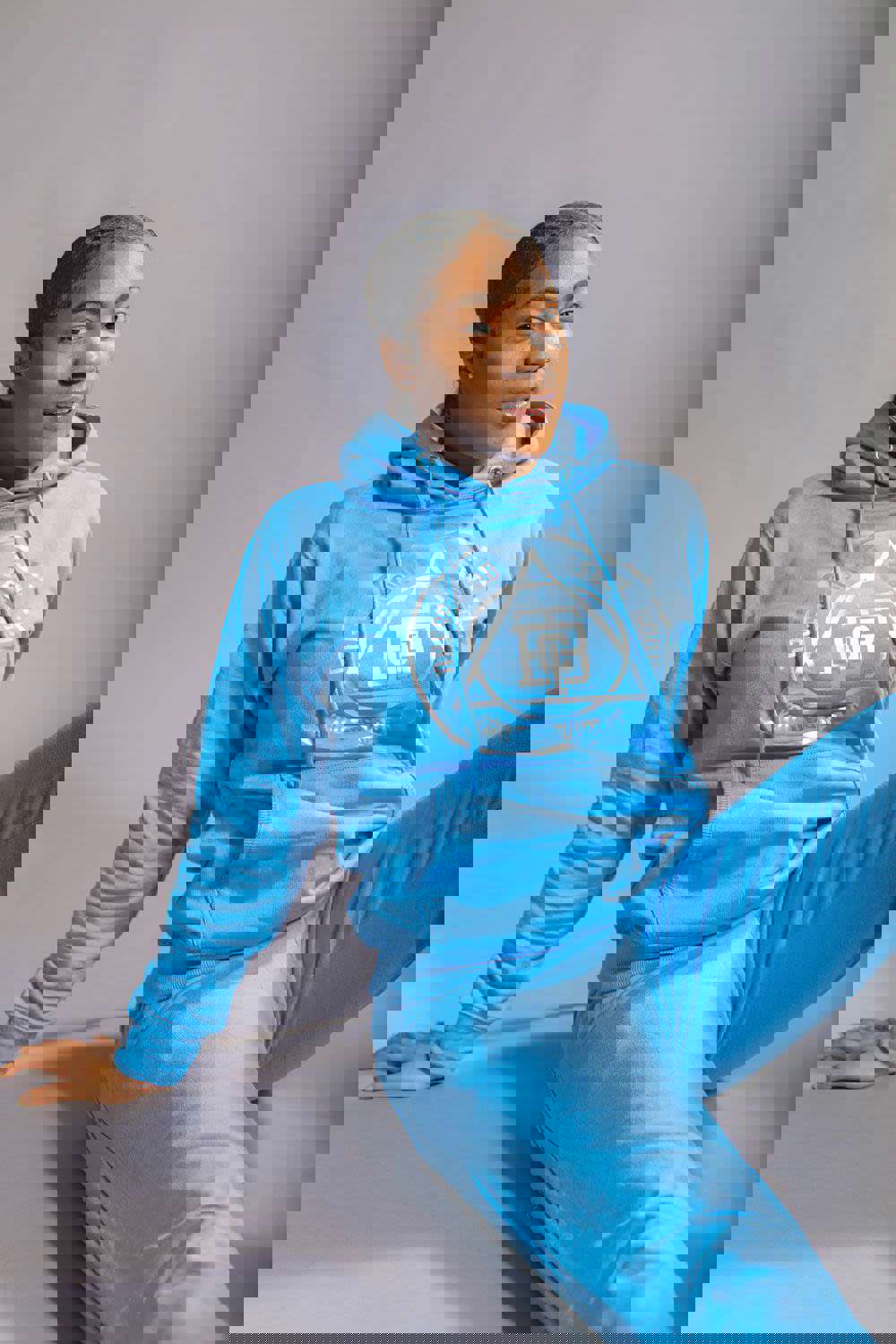 BTC Baby Blue Vibrant Hoodie Set with Custom Logo