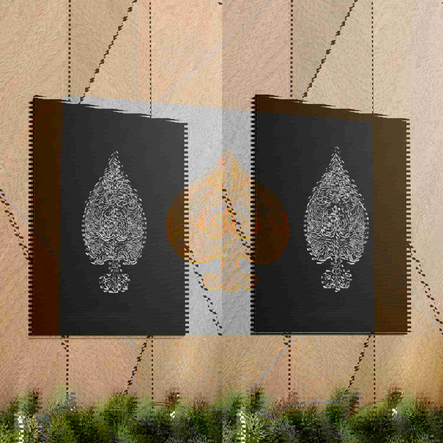 3D Gold Spades Playing Card Canvas Wall Art - Ready-to-Hang Home Decor