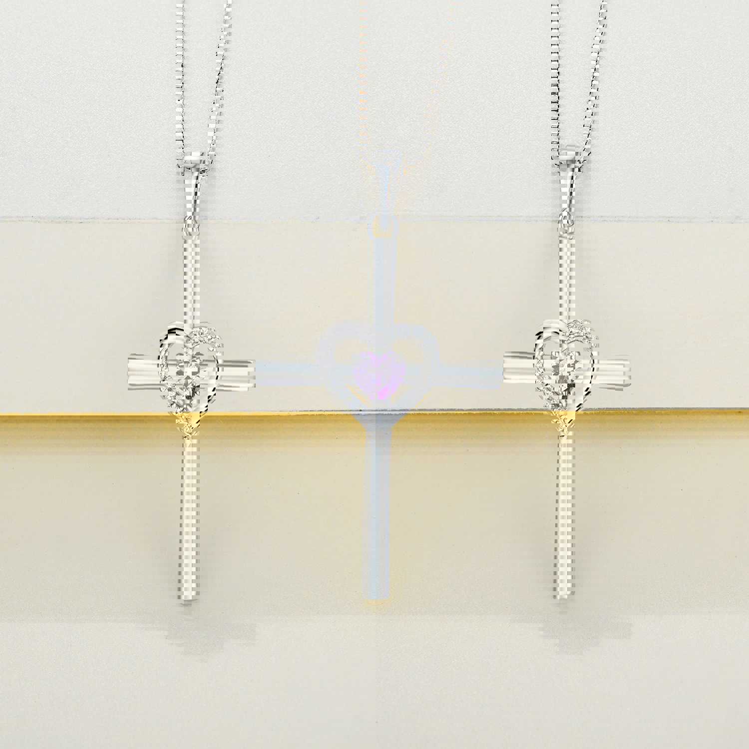 Yeelery Silver Pendant Gemstone Heart Cross Necklace