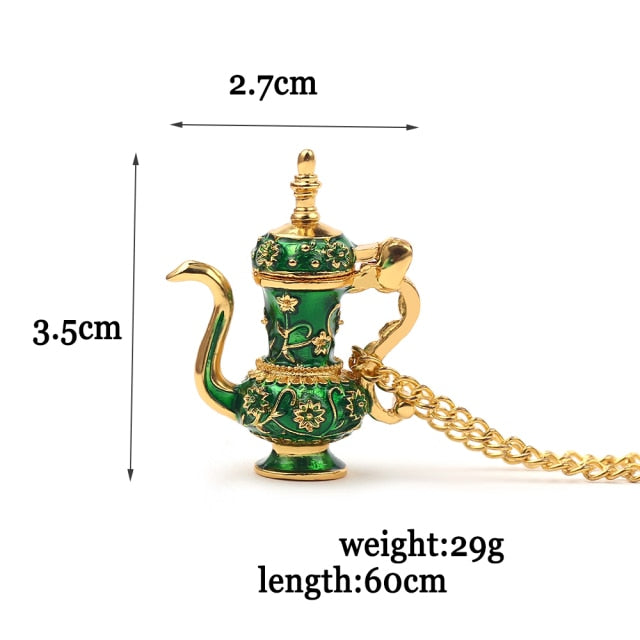 Hand Painted Teapot Tea Cup Pendant Necklace - Vintage Fashion Sweater Chain for Women & Men